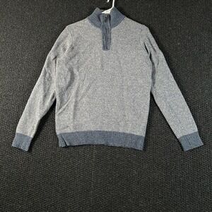 Pronto Uomo Mens Gray Blue Herringbone Wool 1/4 Zip Sweater Size M